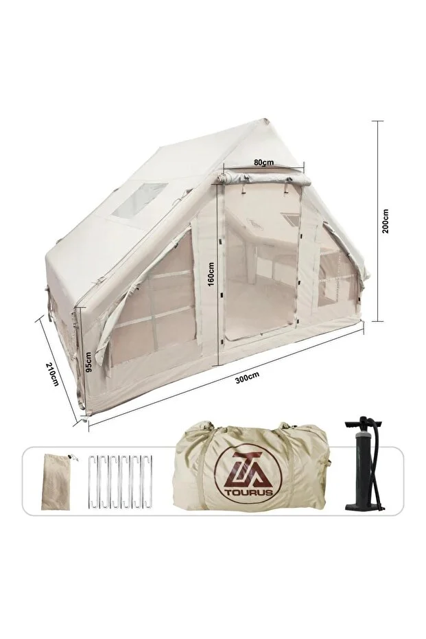 Tourus Şişme Çadır 420D 300X210X200 Cm 6,00M2 Çantalı Pompalı Lüx Şişme Çadır